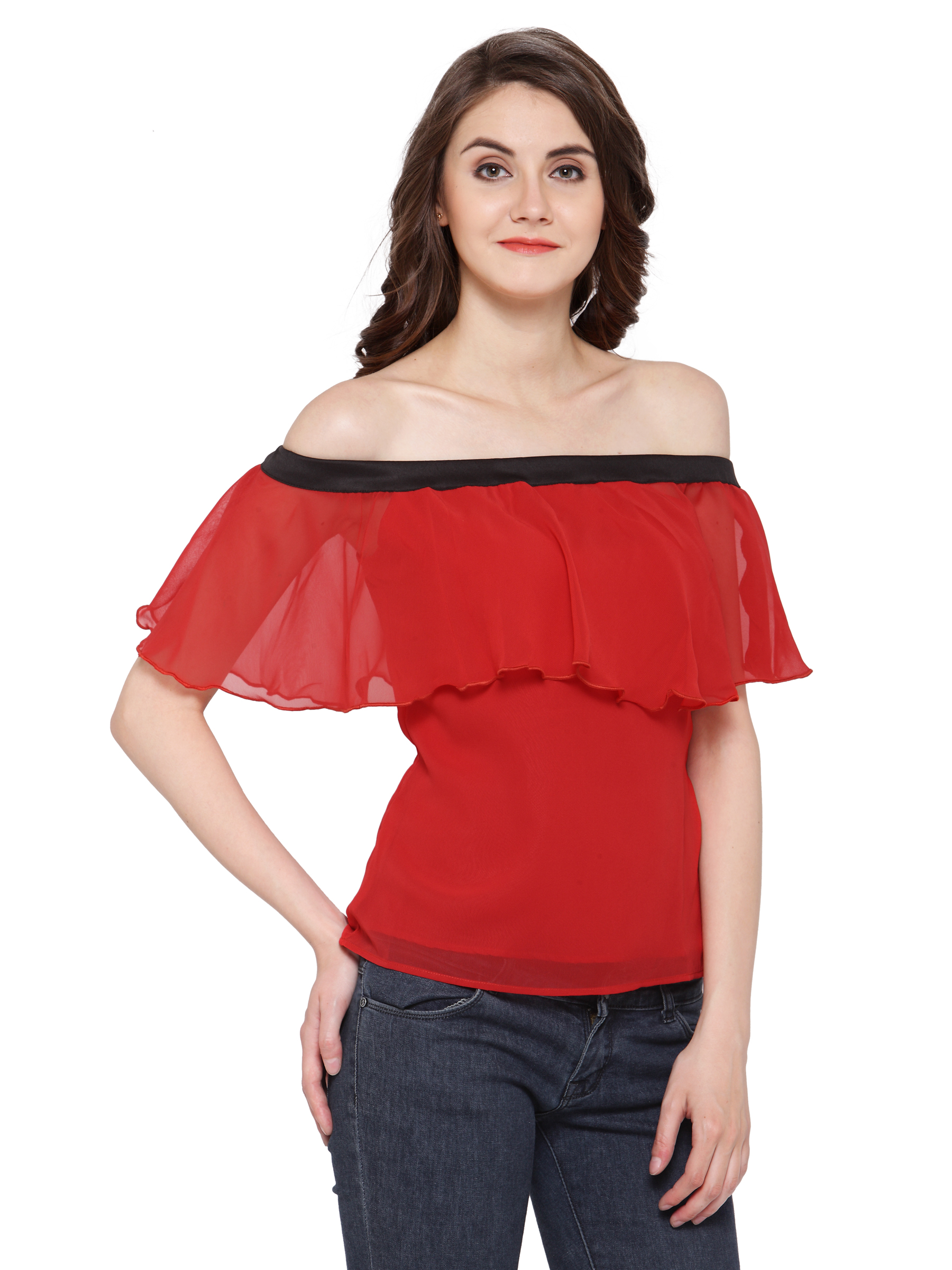 "Snazzle Dazzle in Red Off Shoulder Top